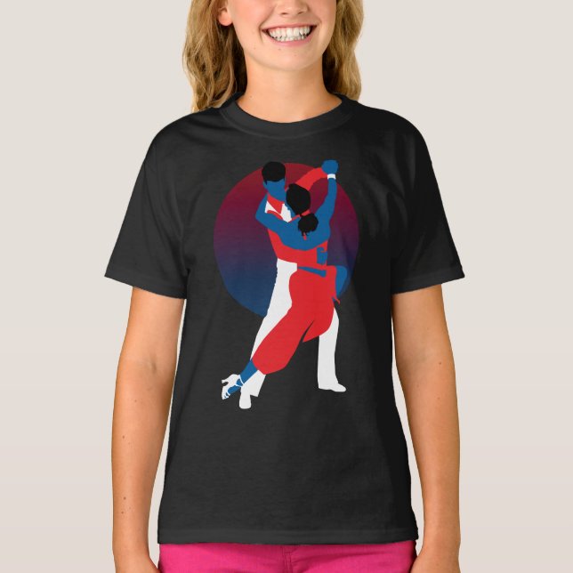 Red & Blue Dancing Silhouette - Tango-Tänzer T-Shirt (Vorderseite)