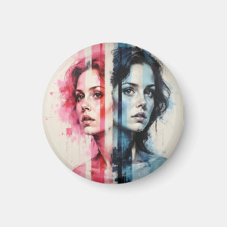 Red & Blue Duality - Twin Portraits in Abstrakt St Magnet