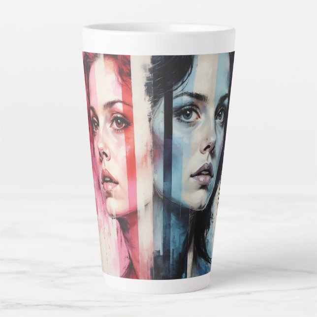 Red & Blue Duality - Twin Portraits in Abstrakt St Milchtasse (Vorderseite)