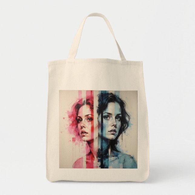 Red & Blue Duality - Twin Portraits in Abstrakt St Tragetasche (Vorne)