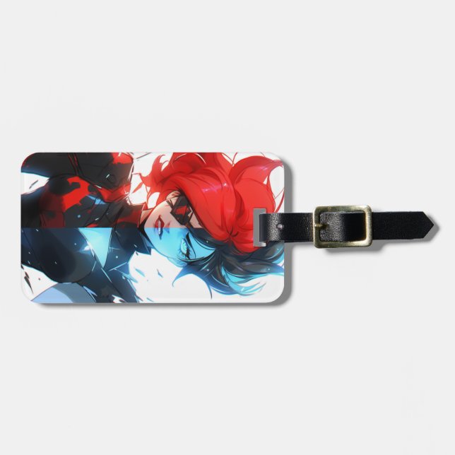 Red Blue Fire Ice Comic Style Anime Girl Gepäckanhänger (Vorderseite horizontal)