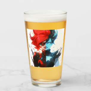 Red Blue Fire Ice Comic Style Anime Girl Glas
