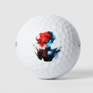 Red Blue Fire Ice Comic Style Anime Girl Golfball