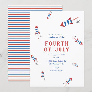 Red Blue Firework Rockets 4. Juli Party Invita Einladung