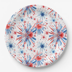 Red Blue Fireworks 4. Juli Plate Pappteller