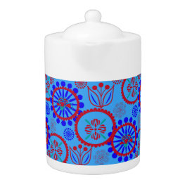 Red Blue Florah Teapot