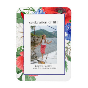 Red Blue Florals Foto Collage Beerdigung Magnet