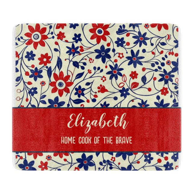 Red Blue Folk Art Kitchenware Schneidebrett (Vorderseite)