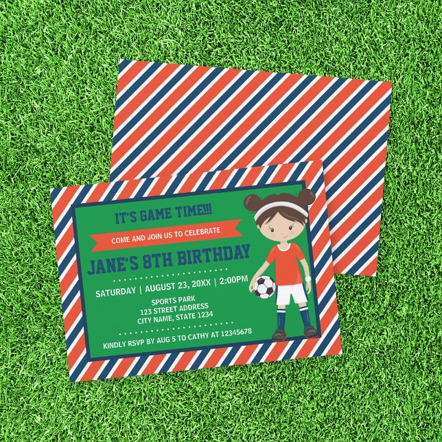 Red Blue Football Girl Soccer Einladung zum Geburt (Von Creator hochgeladen)