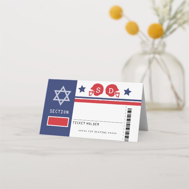 Red Blue Football Ticket Bat Mitzvah Sitzplatz Platzkarte (Vorderseite)