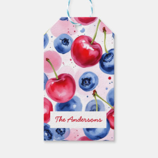 Red Blue Fruit Cherry Berry Pattern Geschenkanhänger