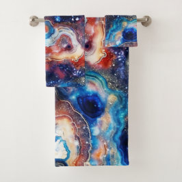 Red Blue Geode Abstract with Cosmic Swirls Badhandtuch Set