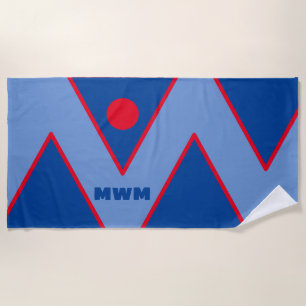 Red / Blue Geometric Design monogrammiertes Strand Strandtuch
