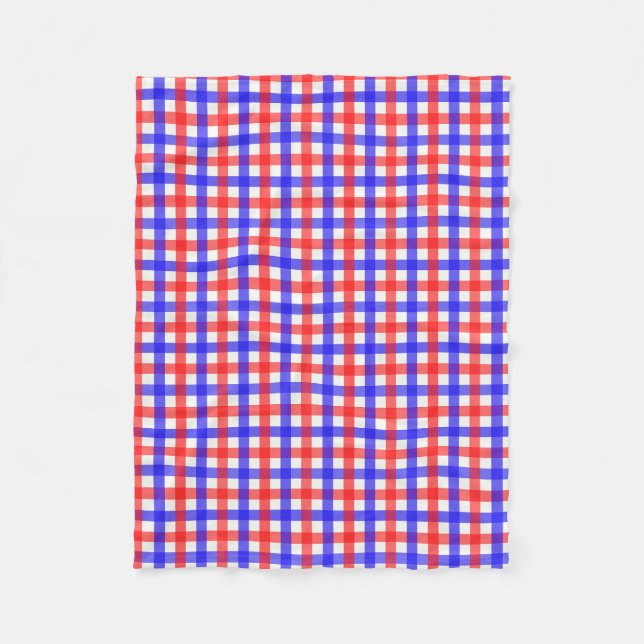 Red Blue Gingham Kariert Pattern Fleecedecke (Vorderseite)