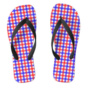 Red Blue Gingham Kariert Pattern Flip Flops