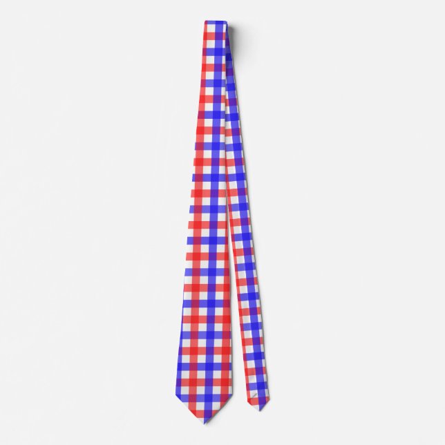 Red Blue Gingham Kariert Pattern Krawatte (Vorderseite)
