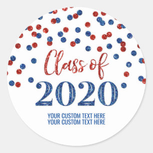 Red Blue Glitzer Confetti Abschluss 2020 Runder Aufkleber