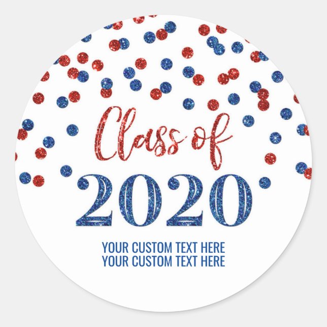 Red Blue Glitzer Confetti Abschluss 2020 Runder Aufkleber (Vorderseite)