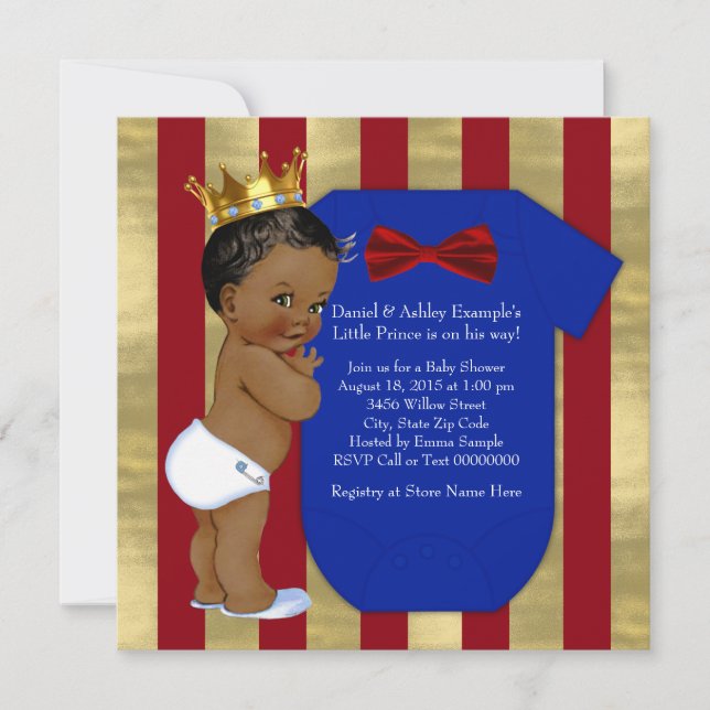 Red Blue Gold Ethnic Prince Baby Dusche Einladung (Vorderseite)