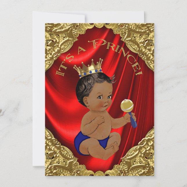 Red Blue Gold Ethnic Prince Baby Dusche Einladung (Vorderseite)