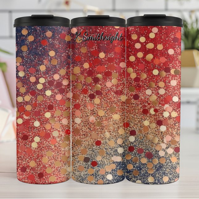 Red Blue Gold Glitter Dots Thermosbecher (Von Creator hochgeladen)