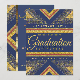 Red Blue & Gold Invitation de la fête de graduatio