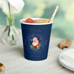 Red Blue Gold Santa Claus Vintag Frohe Weihnachten Pappbecher