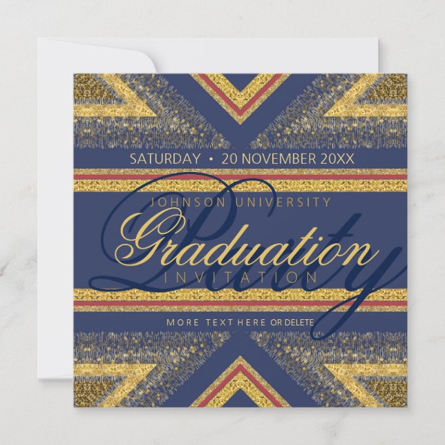 Red+Blue & Gold Shimmer Invitations de la fête de  (Devant)
