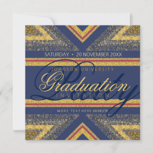 Red+Blue & Gold Shimmer Invitations de la fête de