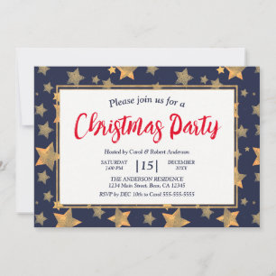 Red Blue Gold Star Vintag Elegantes Party Einladung