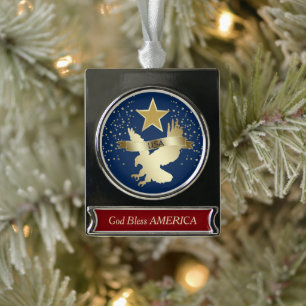 Red Blue Gold USA Eagle Star Banner-Ornament Silber