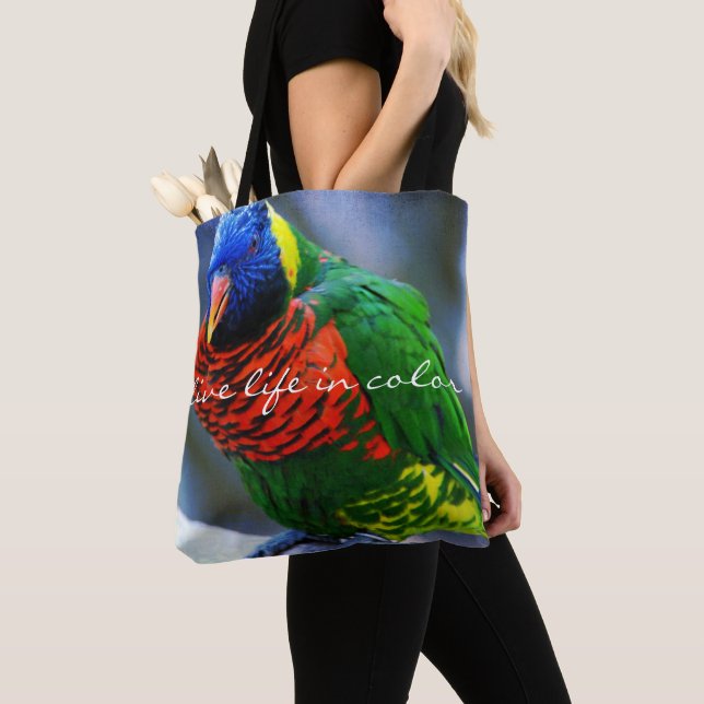 Red Blue Green Bird Foto Live Life (Farbquote) Tasche (Von Nahem)