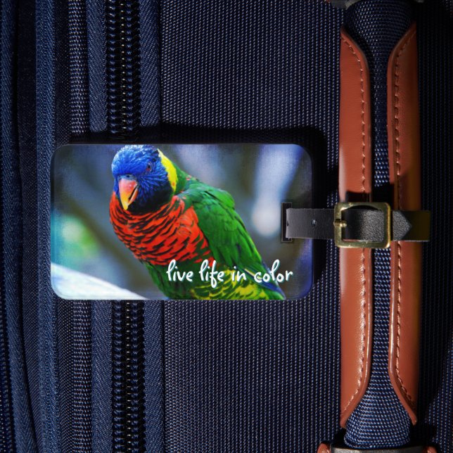 Red Blue Green Bird Live Life Quote Gepäckanhänger (Vorderseite Insitu 4)