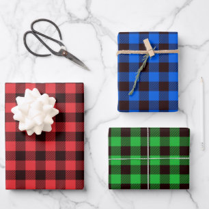 Red Blue Green Buffalo Kariertes Prüfmuster Geschenkpapier Set