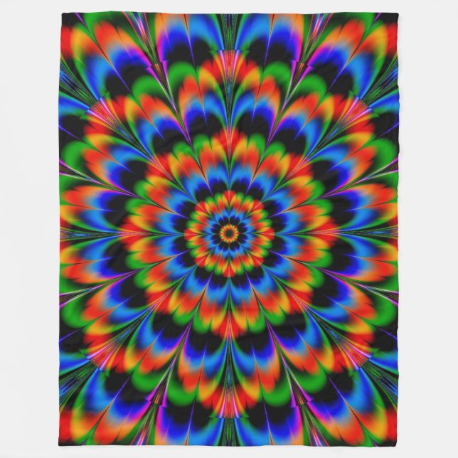 Red Blue Green Fraktal Blume Fleecedecke (Vorderseite)