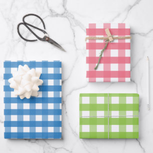 Red Blue Green Gingham Gift Wrap Sheets Geschenkpapier Set