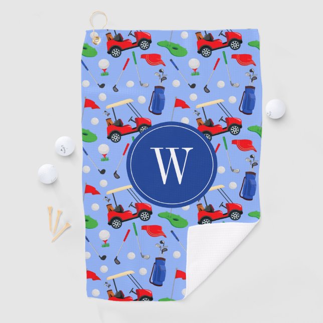 Red Blue & Green Golf Monogram Golfhandtuch (Insitu)