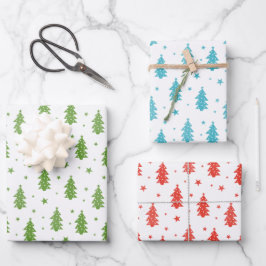 Red Blue Green Matching Weihnachtsbaummuster Geschenkpapier Set