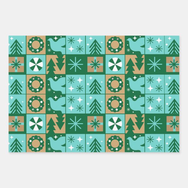 Red Blue Green Pink Brown Weihnachtsmuster Geschenkpapier Set (Vorderseite)