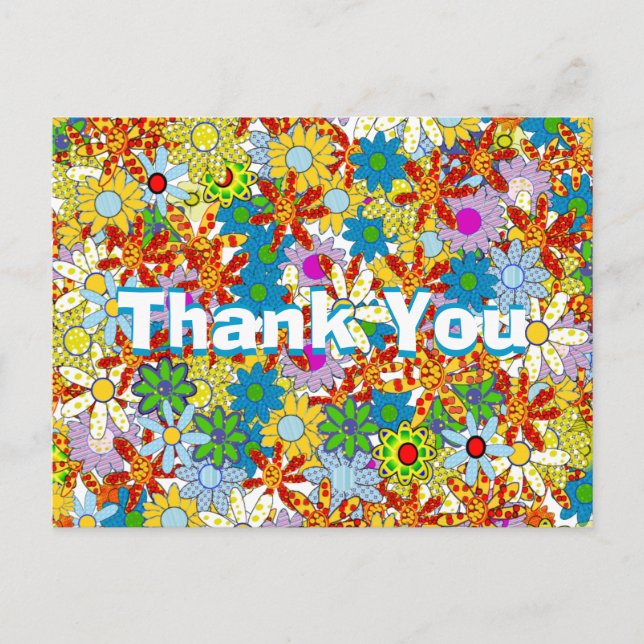 Red Blue Green Pink Lila Floral Vielen Dank Postkarte (Vorderseite)