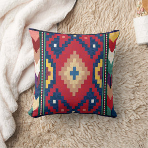 Red Blue Green Yellow White Oriental Kilim Rug Kissen