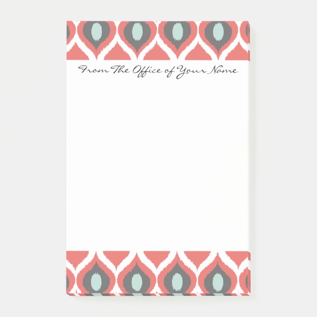 Red Blue Grey Geometric Ikat Tribal Print Pattern Post-it Klebezettel (Vorderseite)