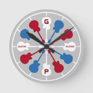 red/blue guitars . guitar player's runde wanduhr