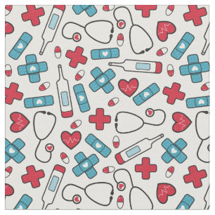 Red Blue Hearts Krankenschwester Doktormuster Stoff