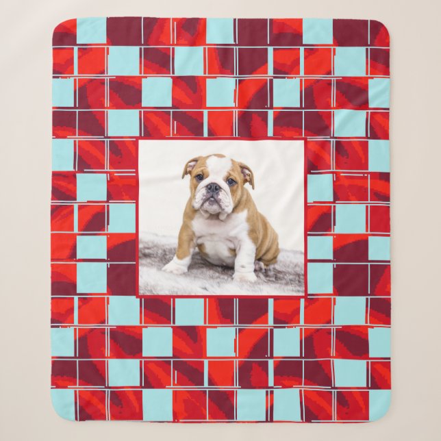 Red Blue Kariert Bulldog Hund Foto Sherpadecke (Vorderseite)