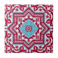 Red Blue Keramik Style Azulejo Vintag Monogram