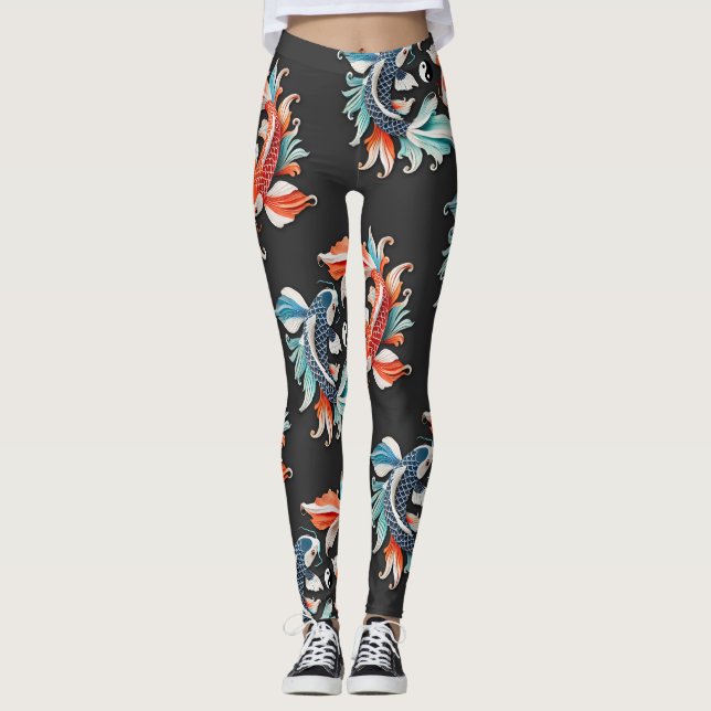 Red & Blue Koi Prosperity Yang Leggings (Vorderseite)
