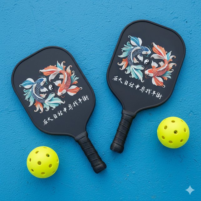 Red & Blue Koi Prosperity Yang Pickleball Schläger (Stunning Yin-Yang Red and Blue Koi in Zen Pond Pickleball Paddle Cover Photo)