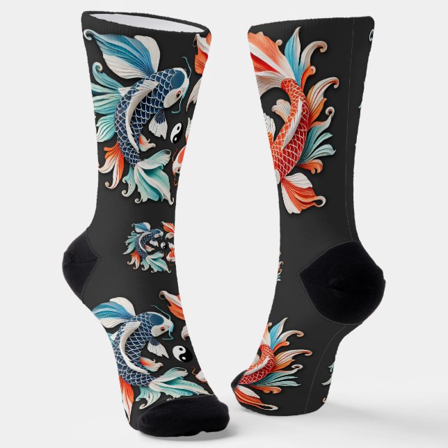 Red & Blue Koi Prosperity Yang Socken (Gewinkelt)