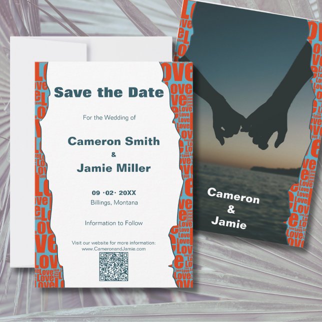 Red Blue Liebe Typografie Border Save The Date (Red Blue Love Typography Border Save The Date)